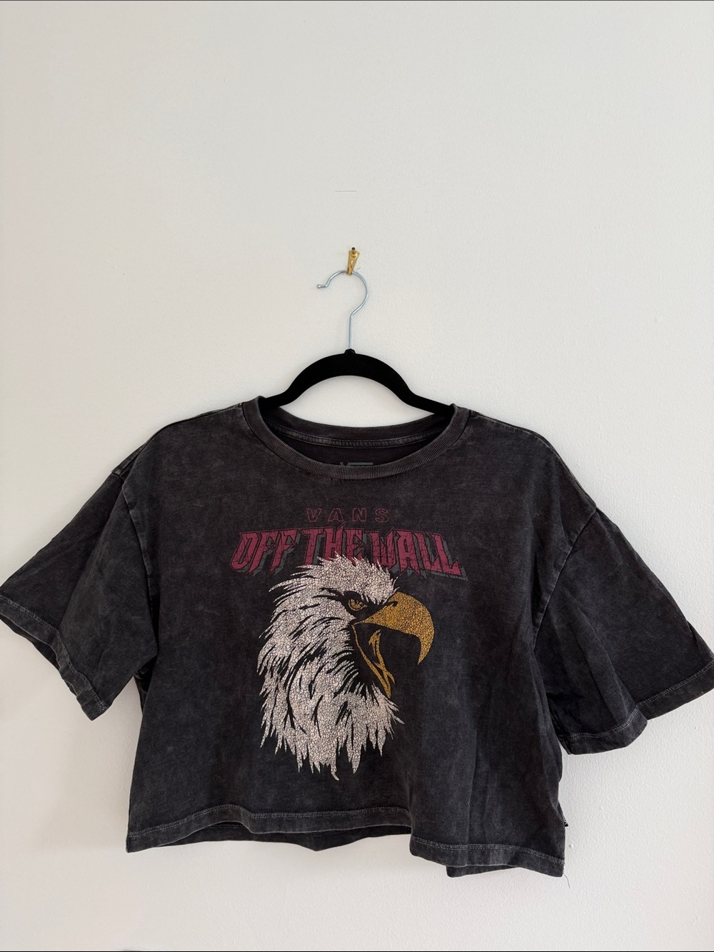 Vans Washed Black Eagle Graphic Crop Tee Size Small (Over-sized)